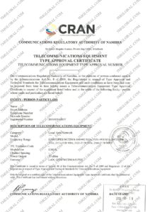 Namibia Wireless Regulatory Type Approval